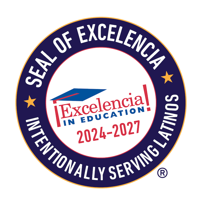 Logo for Seal of Excelencia in education 2024-2027, intentionally serving latinos